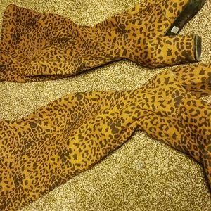 Leopard print over the knee boots plus size